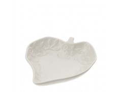 Bomboniera Hervit Ciotola a Foglia in Porcellana Bianca con Decori Floreali a Rilievo