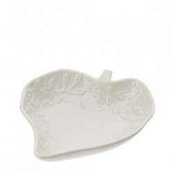 Bomboniera Hervit Ciotola a Foglia in Porcellana Bianca con Decori Floreali a Rilievo