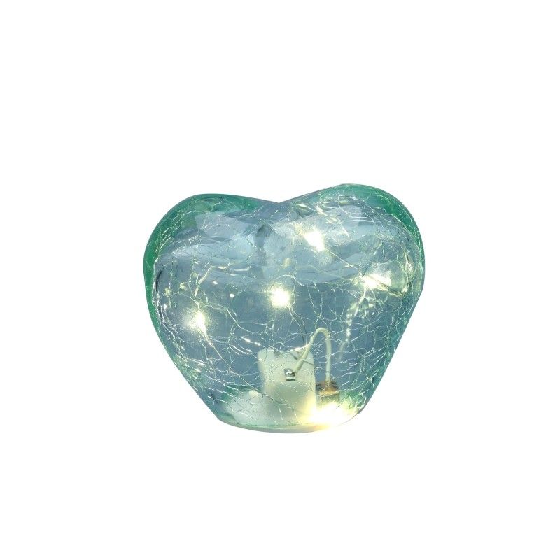 Bomboniera Hervit Lampada Led a Cuore in Vetro Verde Acqua Effetto Craquelé