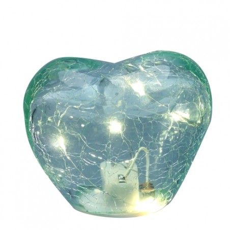 Bomboniera Hervit Lampada Led a Cuore in Vetro Verde Acqua Effetto Craquelé