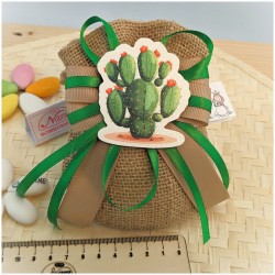 Bomboniera Matrimonio Tema Sicilia Sacchetto Juta con Magnete Fico d'India