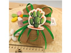 Bomboniera Matrimonio Tema Sicilia Sacchetto Juta con Magnete Fico d'India