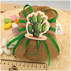 Bomboniera Matrimonio Tema Sicilia Sacchetto Juta con Magnete Fico d'India