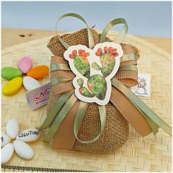 Bomboniera Matrimonio Tema Sicilia Sacchetto Juta con calamita Fico d'India