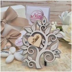 Bomboniera Albero della Vita in Marmo di Carrara e Pietra con Cuore in Legno Personalizzato
