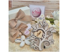 Bomboniera Albero della Vita in Marmo di Carrara e Pietra con Cuore in Legno Personalizzato