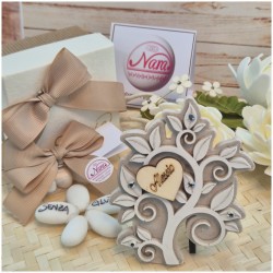 Bomboniera Albero della Vita in Marmo di Carrara e Pietra con Cuore in Legno Personalizzato