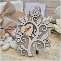 Bomboniera Albero della Vita in Marmo di Carrara e Pietra con Cuore in Legno Personalizzato