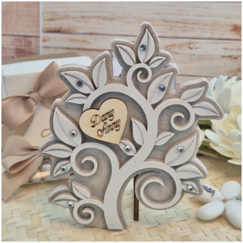 Bomboniera Albero della Vita grande in Marmo di Carrara e Pietra con Cuore in Legno Personalizzato