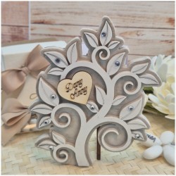 Bomboniera Albero della Vita grande in Marmo di Carrara e Pietra con Cuore in Legno Personalizzato