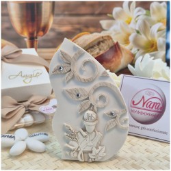 Bomboniera Comunione Icona "Albero della Fede" in Pietra Leccese con Calice e Strass