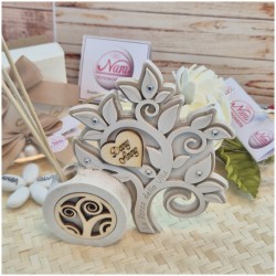 Bomboniera Albero della Vita profumatore in Marmo di Carrara e Pietra con Cuore in Legno Personalizzato