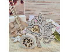 Bomboniera Albero della Vita profumatore in Marmo di Carrara e Pietra con Cuore in Legno Personalizzato