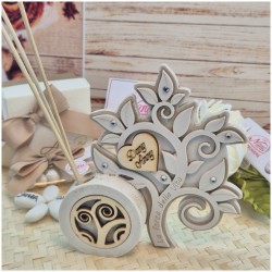 Bomboniera Albero della Vita profumatore in Marmo di Carrara e Pietra con Cuore in Legno Personalizzato