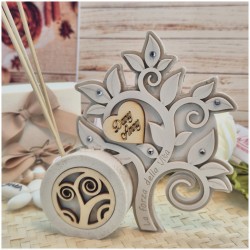 Bomboniera Albero della Vita profumatore in Marmo di Carrara e Pietra con Cuore in Legno Personalizzato