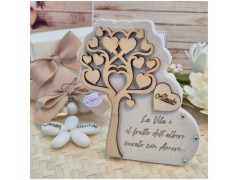 Bomboniera Made in Italy Albero della Vita in Pietra e Legno con Frase e Nome Personalizzato