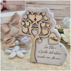 Bomboniera Made in Italy Albero della Vita in Pietra e Legno con Frase e Nome Personalizzato