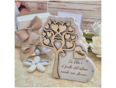Bomboniera Made in Italy Albero della Vita in Pietra e Legno con Frase e Nome Personalizzato