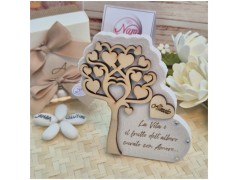 Bomboniera Made in Italy Albero della Vita in Pietra e Legno con Frase e Nome Personalizzato