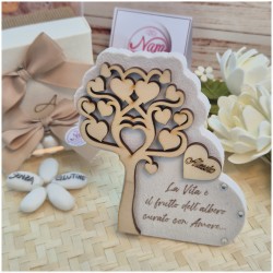 Bomboniera Made in Italy Albero della Vita in Pietra e Legno con Frase e Nome Personalizzato