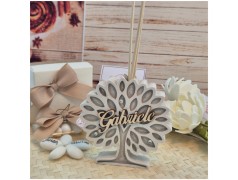 Bomboniera Profumatore Albero della Vita in Pietra e Legno con Nome Personalizzato in Rilievo