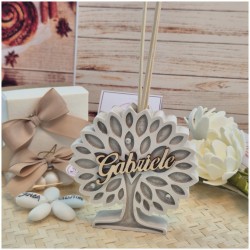 Bomboniera Profumatore Albero della Vita in Pietra e Legno con Nome Personalizzato in Rilievo