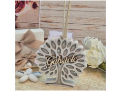 Bomboniera Profumatore Albero della Vita in Pietra e Legno con Nome Personalizzato in Rilievo