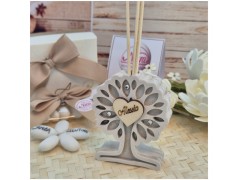 Bomboniera Profumatore Albero della Vita Piccolo in Pietra e Legno con Nome Personalizzato in Rilievo