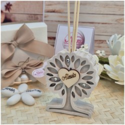 Bomboniera Profumatore Albero della Vita Piccolo in Pietra e Legno con Nome Personalizzato in Rilievo