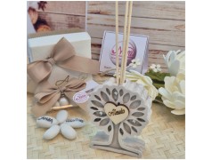 Bomboniera Profumatore Albero della Vita Piccolo in Pietra e Legno con Nome Personalizzato in Rilievo