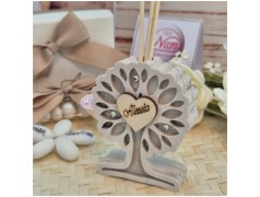 Bomboniera Profumatore Albero della Vita Piccolo in Pietra e Legno con Nome Personalizzato in Rilievo