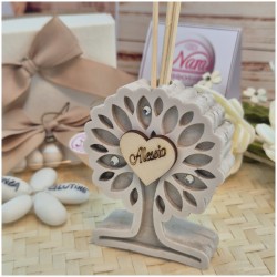 Bomboniera Profumatore Albero della Vita Piccolo in Pietra e Legno con Nome Personalizzato in Rilievo