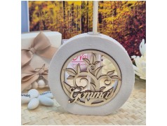 Bomboniera Profumatore Tondo in Pietra e Legno "Albero della Vita" con Nome Personalizzato