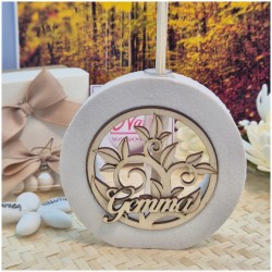 Bomboniera Profumatore Tondo in Pietra e Legno "Albero della Vita" con Nome Personalizzato