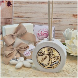 Bomboniera Profumatore Tondo in Pietra e Legno con Albero della Vita e Cuore Personalizzato