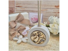 Bomboniera Profumatore Tondo in Pietra e Legno con Albero della Vita e Cuore Personalizzato