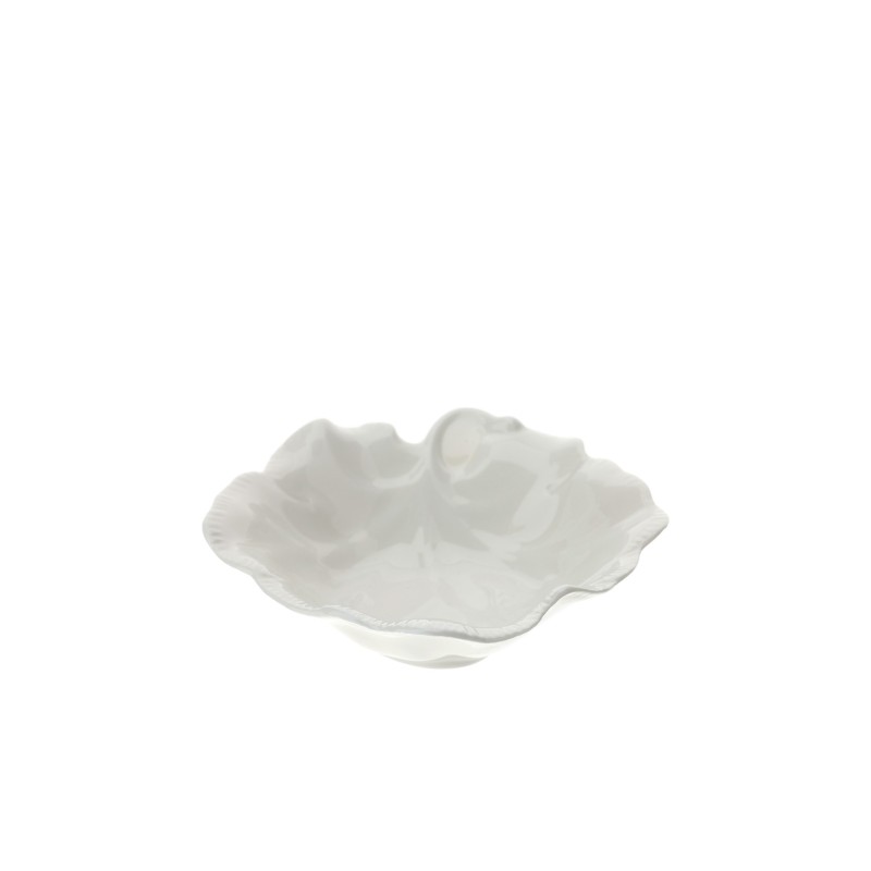 Bomboniera Hervit Ciotola a Foglia in Porcellana Bianca con Bordo Ondulato