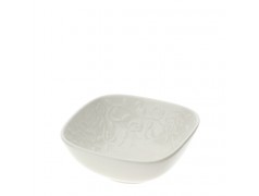 Bomboniera Hervit Ciotola Quadrata in Porcellana Bianca con Decori Floreali a Rilievo