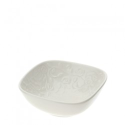 Bomboniera Hervit Ciotola Quadrata in Porcellana Bianca con Decori Floreali a Rilievo