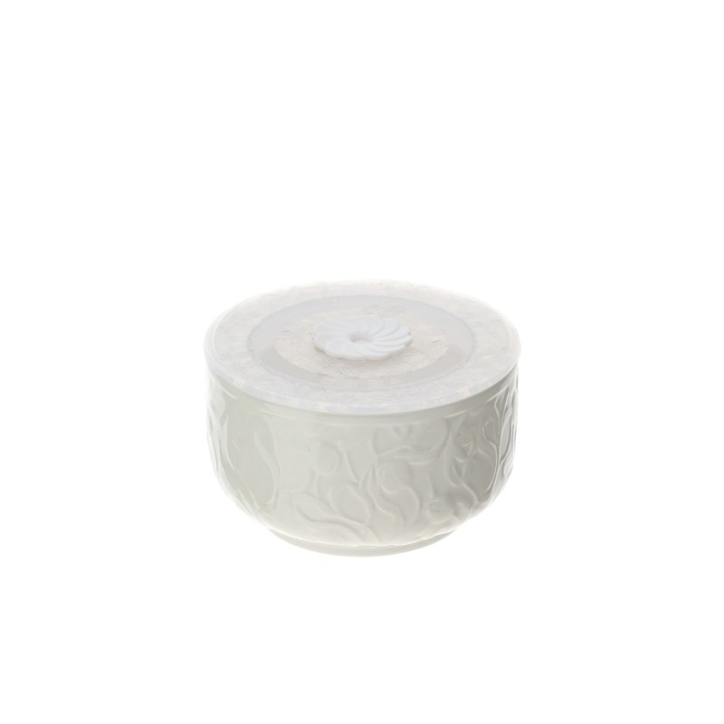 Bomboniera Hervit Ciotola Rotonda Porcellana Bianca con Coperchio Salvafreschezza