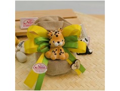 Sacchetto Bomboniera in Juta Safari Color con Magnete Animali della Giungla (Assortiti)