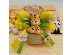 Sacchetto Bomboniera in Juta Safari Color con Magnete Animali della Giungla (Assortiti)