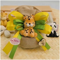 Sacchetto Bomboniera in Juta Safari Color con Magnete Animali della Giungla (Assortiti)