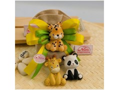 Sacchetto Bomboniera in Juta Safari Color con Magnete Animali della Giungla (Assortiti)