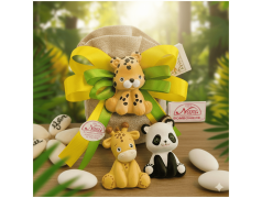 Sacchetto Bomboniera in Juta Safari Color con Magnete Animali della Giungla (Assortiti)