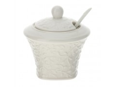 Bomboniera Hervit Zuccheriera in Porcellana Bianca con Cucchiaino e Decori Floreali