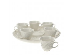 Bomboniera Hervit Set 6 Tazzine Caffè con Vassoio in Porcellana Bianca a Rilievo