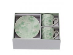 Bomboniera Hervit Set 2 Tazzine Caffè con Piattini in Porcellana e Fiori Verdi