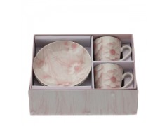 Bomboniera Hervit Set 2 Tazzine Caffè con Piattini in Porcellana e Fiori Rosa