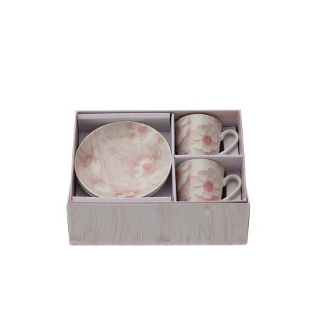 Bomboniera Hervit Set 2 Tazzine Caffè con Piattini in Porcellana e Fiori Rosa